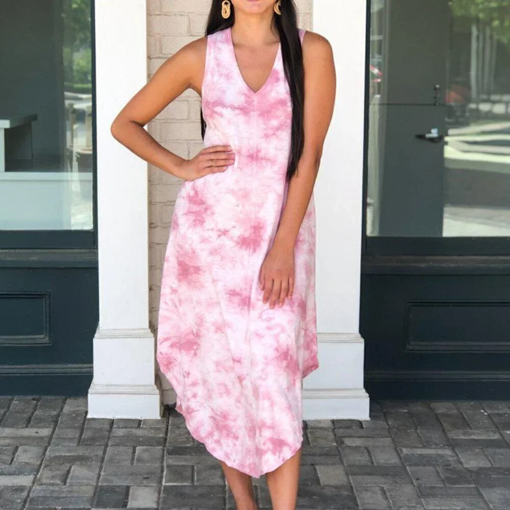 Z Supply Reverie Dress- Zephyr Pink Tie Dye Midi Dresss - Picture 6 of 13